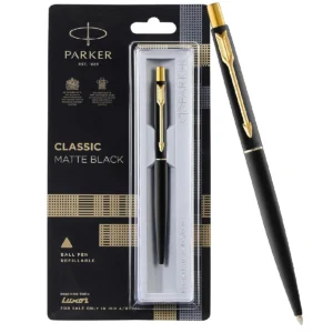 Parker Classic Matte Black Gold Trim Ball Pen| Ink Color - Blue | Unique Gift For Employees | Leading Pen For Corporate
