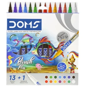 Doms Super Soft Tip Pastel Shades Brush Pen Set | 12 Pastel Shades + 1 Silver Shade + 1 Blender | Ideal for Doodling, Illustrations, Calligraphy, Artists, Studenst & Professioanls .