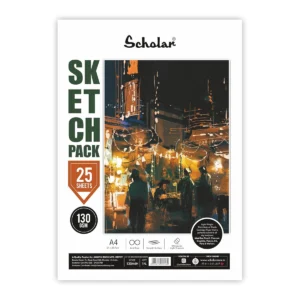 Scholar Sketch Pack – 130 GSM Cartridge Drawing Paper | Loose Artist Sketch Sheets for Pencil, Charcoal, Ink & Shading | Smooth & Durable Drawing Paper for Artists & Students (25 Sheets Each) (A4)