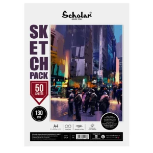 Scholar Sketch Pack of Loose Drawing Sheets - 130 GSM Thick Paper | Premium Sketching & Drawing Paper for Pencil, Charcoal, Ink & Light Watercolor (50 Sheets) (A4)
