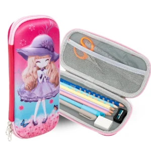 Zollyss 3D Cover Zipper Pencil Pouch Compass with Compartments, School Supply Organizer for Students, Stationery Box, Cosmetic Zip Pouch Bag(Cute Girl Pencil Pouch)