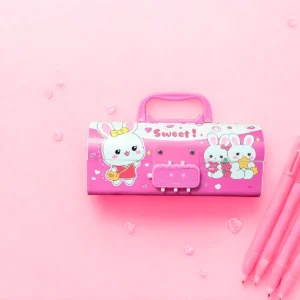 WORSHIPER New Cartoon Theme Pencil Box with Push Pull Eraser Set for Kids | Suitcase Style Password Lock Stationery Organizer