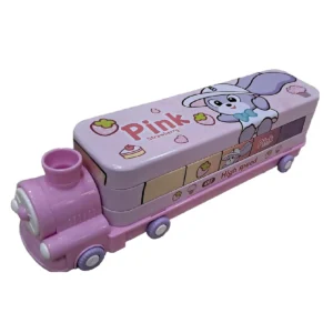AMB School Pink Train Pencil Box With Wheel for Girls