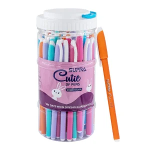 Supra Cutie Df 0.7mm Ball Point Pen Jar Pack | Lightweight & Attractive Body Colors | Ergonomic Grip for Easy Handling | Cute & Stylish Body Designs | Smooth and Fast Writing | Blue Ink, Pack of 50