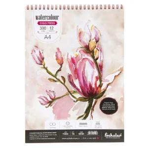 Scholar Watercolor Pad – 300 GSM Cold Pressed Acid Free Paper | Wire-O Bound Artist Pad Suitable for Watercolor, Gouache, Acrylic, Graphite, Pen & Ink (A4) (12 Sheets)