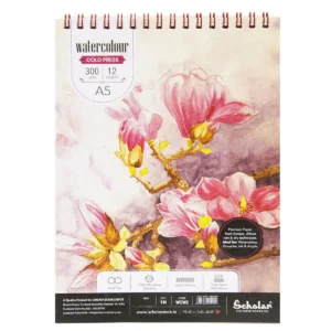 Scholar Watercolor Pad – 300 GSM Cold Pressed Acid Free Paper | 12 Sheets Each | Wire-O Bound Artist Pad Suitable for Watercolor, Gouache, Acrylic, Graphite, Pen & Ink (A5)